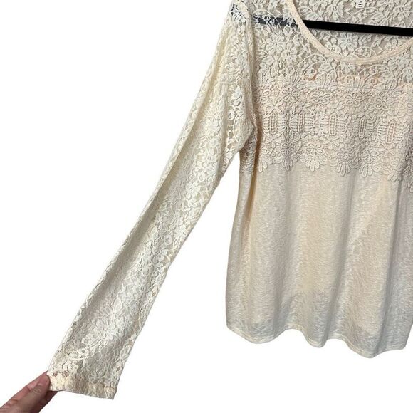 NWT Love on a Hanger Top Womens Size XL Cream Lace Floral Long Sleeve Tulip Back - Picture 9 of 15